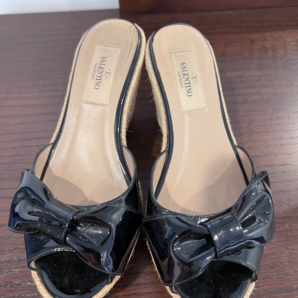 Authentic Valentino Garavani Black Patent Wedge Sandals